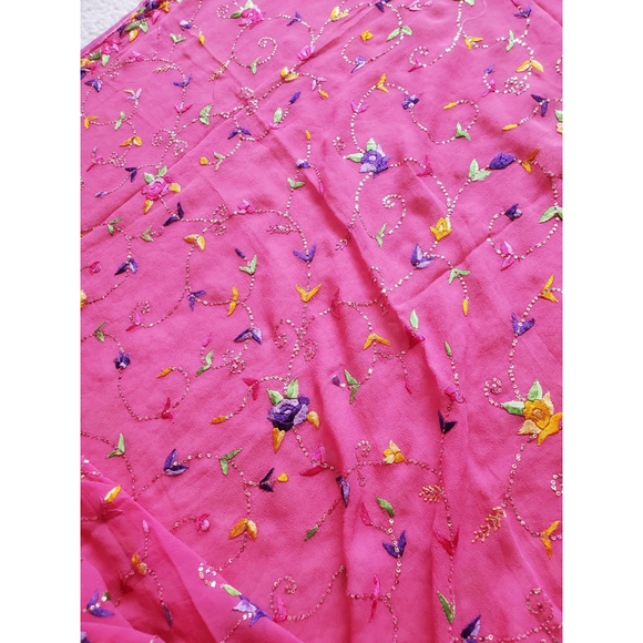 Women Pure Georgette Parsi Gara Saree Designer Party Cocktail Bollywood Wedding - Picture 13 of 16